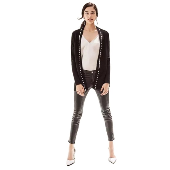 C By Bloomingdale's Black Pearl Embellished Open Front Cashmere Cardigan Small - Picture 13 of 14